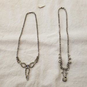 Pretty Vintage Rhinestone Necklace Lot of 2 (right side one as is)